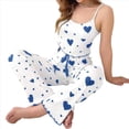thumbnail image 2 of Pijama de Dos Piezas con Top Corto con Estampado de Corazones y Pantalones Anchos para Mujer. Ropa de Dormir para Estar en Casa. Amor Azul L, 2 of 7