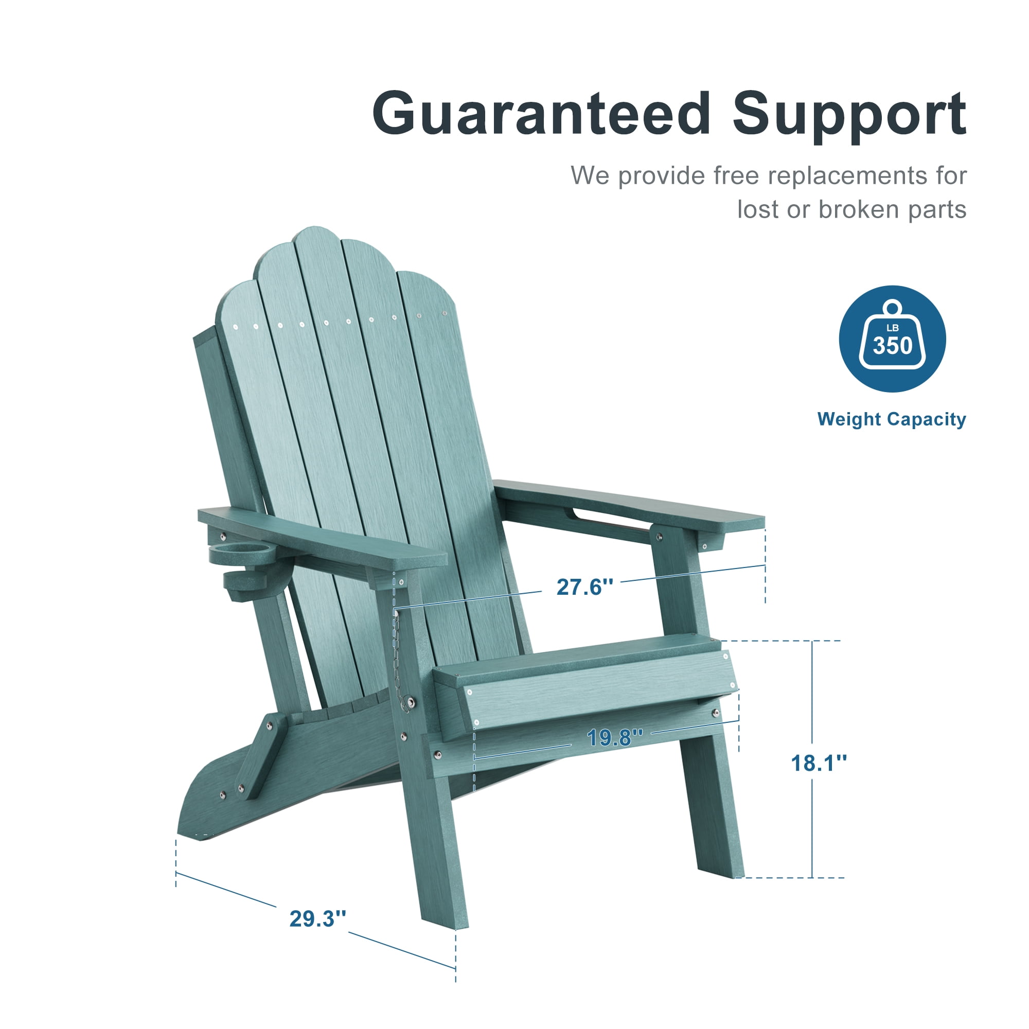 ACEGOSES Foldable Outdoor Adirondack Chair with Cup Holder,Weather Resistant HDPE Plastic for Patio, Fire Pit, Deck, Lake Blue