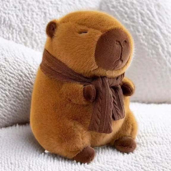 Cute Capybara Stuffed Plush Doll with Scarf, Soft Short‑Plush PP Cotton Filled Animal Toy, Kawaii Plush Figure, 25‑30CM Decorative Toy for Kids & Gift Giving