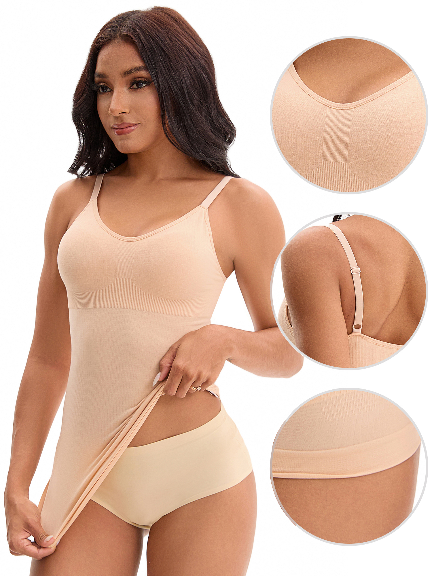 Unique Bargains Slim Fit Shaping Strap Cami L Beige