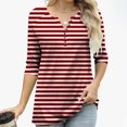 thumbnail image 6 of HongQid Women's Casual 3/4 Sleeve T Shirts Button V Neck Tunic Blouses Striped Basic Tee Tops Loose Fit Shirt, 6 of 9