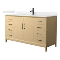 Janna 60" White Oak Single Vanity & Carrara Cultured Marble Top & Black Trim