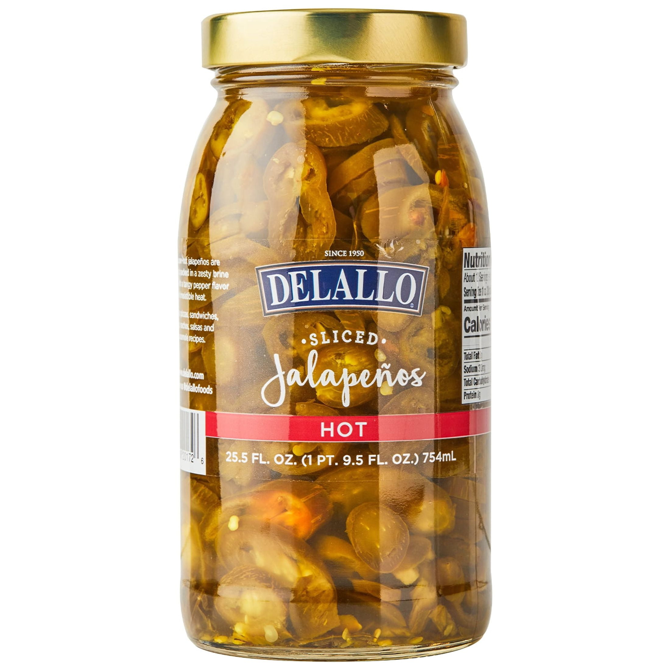 DeLallo Hot Sliced Jalapeno Peppers, Non-GMO, Gluten-Free, Vegan, 25.5 oz Jar, (3 Pack)