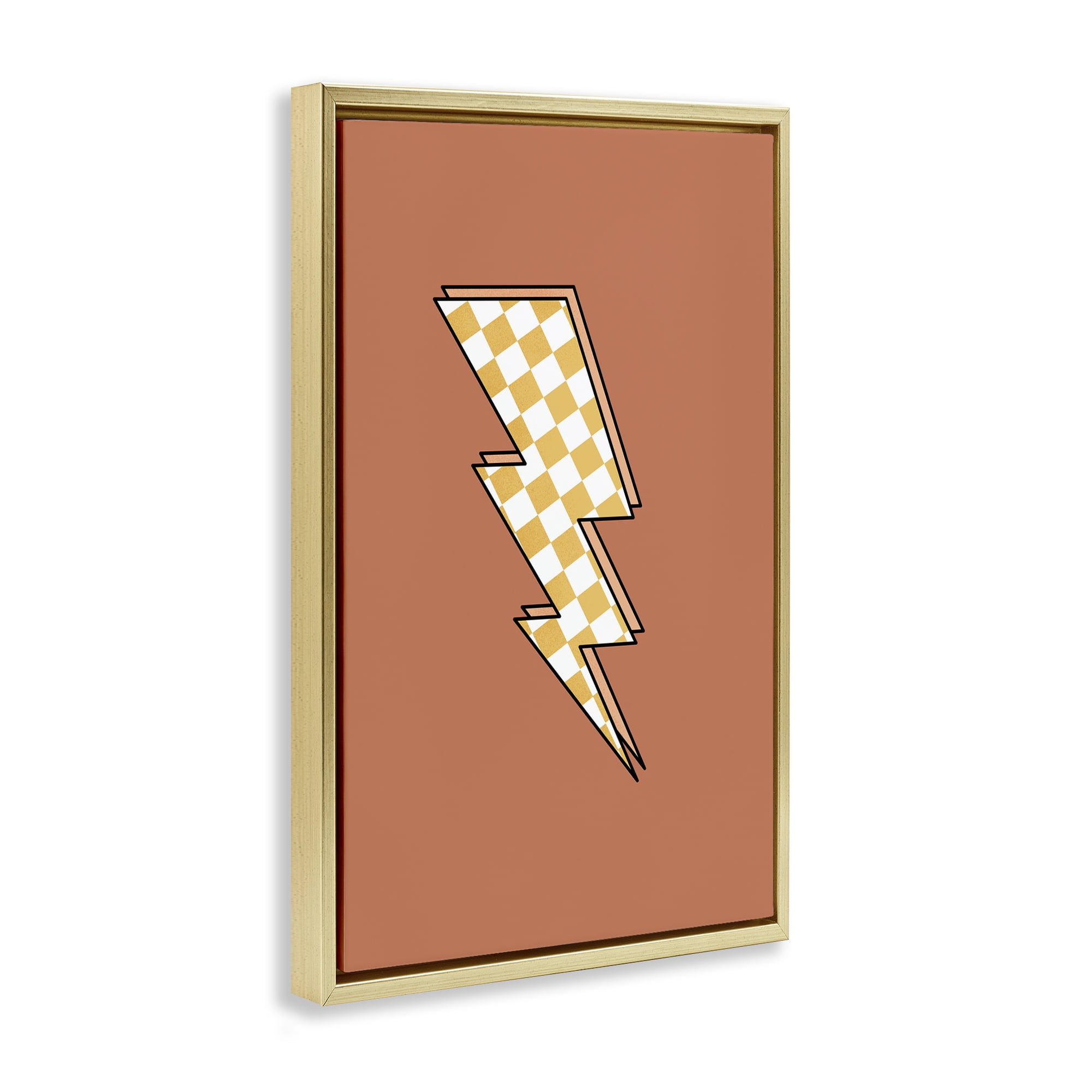 Stupell Industries Checking Lightning Bolt Abstract Painting Gold Floater Framed Art Print Wall Art, 17 x 25