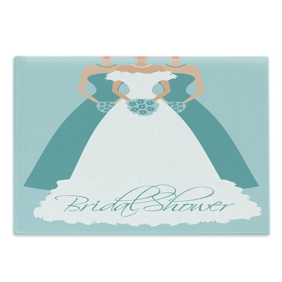 Bridal Shower Cutting Board, Bride with Her Bridemaids Flowers Celebration Party Art, Decorative Tempered Glass Cutting and Serving Board, Large Size, Turquoise Blue and White, by Ambesonne