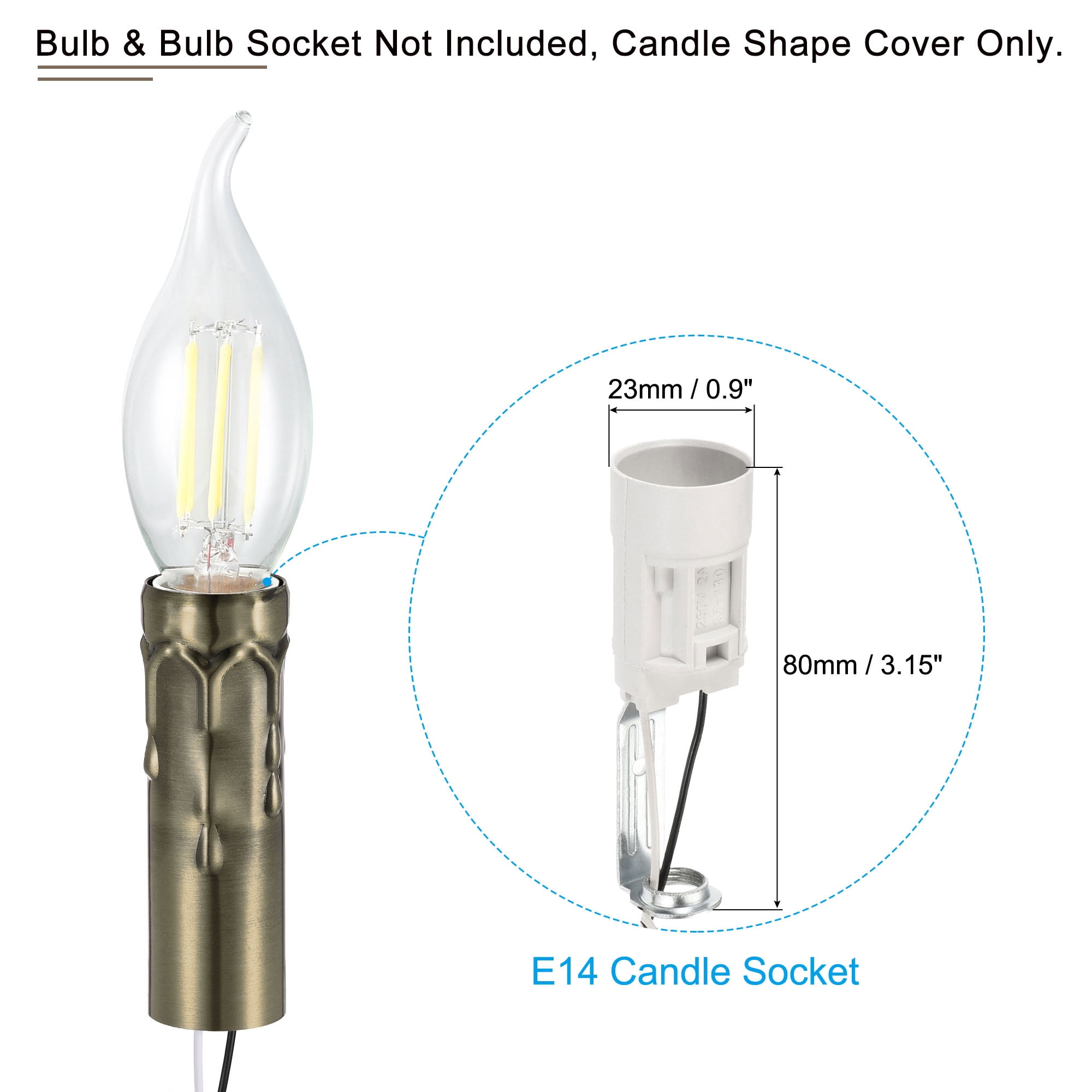 Unique Bargains Candle Shape Socket Covers Sleeves Iron for Candelabra Base Bulbs 3"