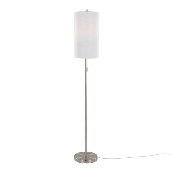 LumiSource Brushed Nickel, White Linen Bounty 62" Metal Floor Lamp