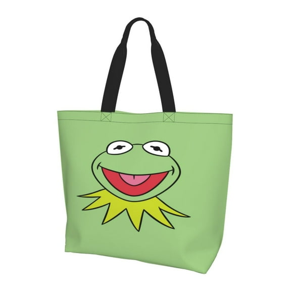 Cartoon Ker-mit The Fro Totes Bag Shopping Shoulder Bags for Women Foldable Travel Work Large Reusable Portable Grocery Bag