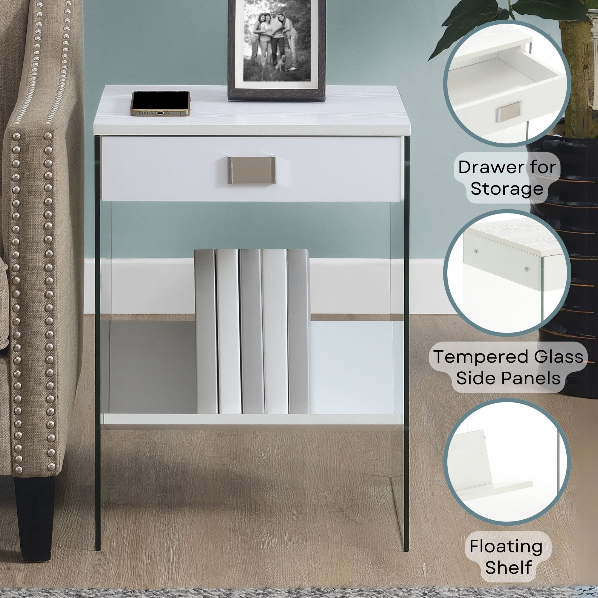 Convenience Concepts SoHo 1 Drawer End Table with Shelf, White