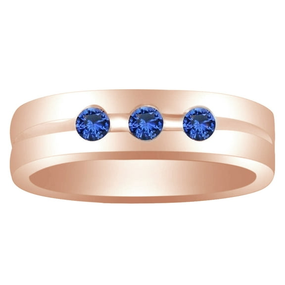 AFFY Simulated Blue Sapphire Three Stone Men's Ring in 14k Rose Gold Over Sterling Silver (0.33 Cttw) Size Ring - 4