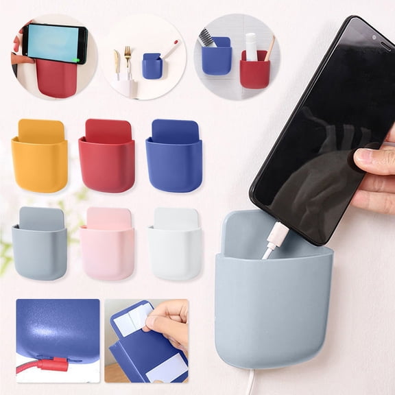 Vacemry 6Pcs Wall Mounted Storage Box, Remote Control Holder, Punch-Free Wall Hanging Organizer for Phone, Keys, Small Items, Adhesive Wall Mount Storage Rack for Bedroom, Living Room, Office