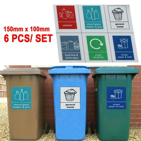 Recycling bin Sticker Mixed Pack Self-adhesive Vinyl -6 stickers 150mm x 100mm | Walmart Canada