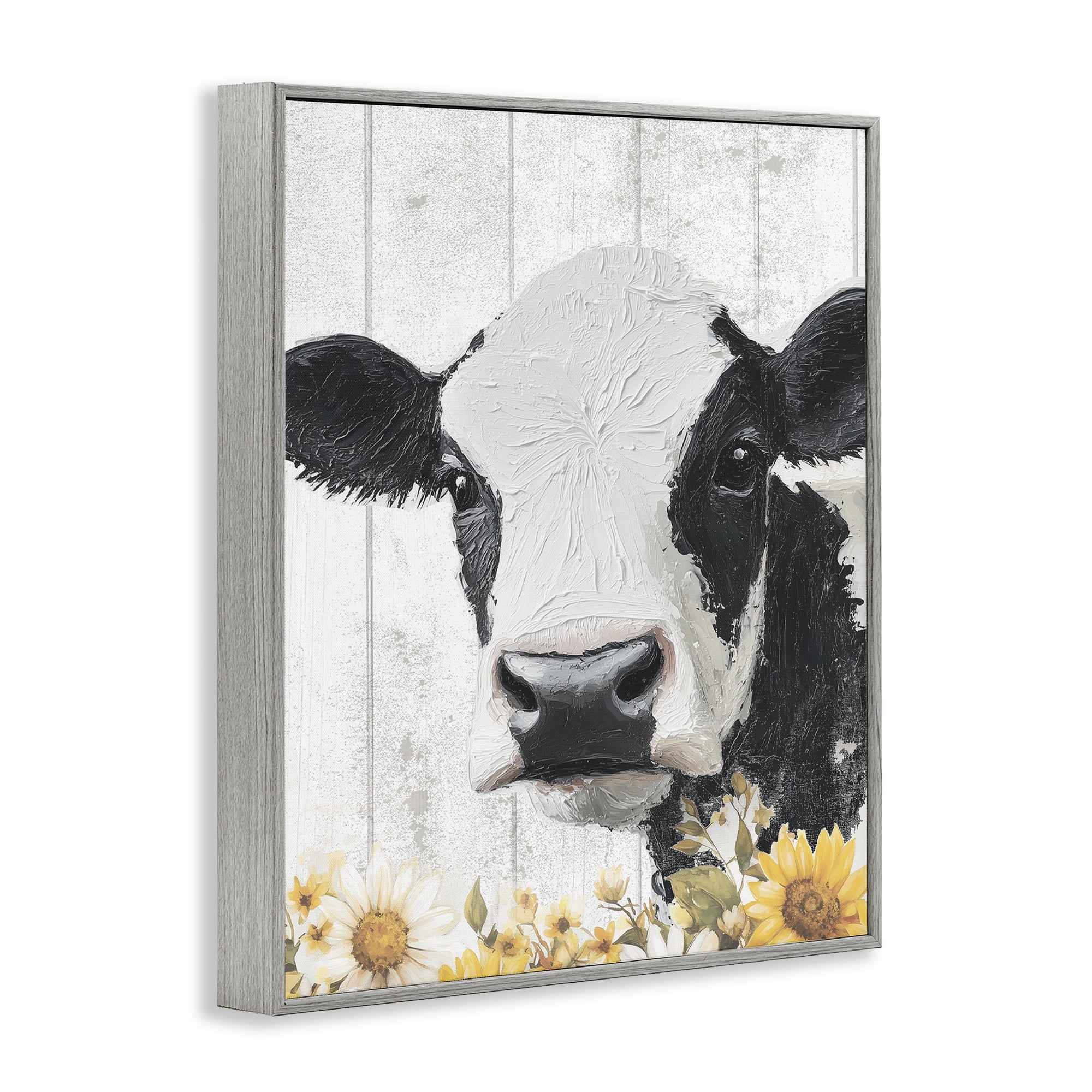 Stupell Industries Cow and Sunflowers Gray Framed Giclee Art, design by Christine Simpson Art