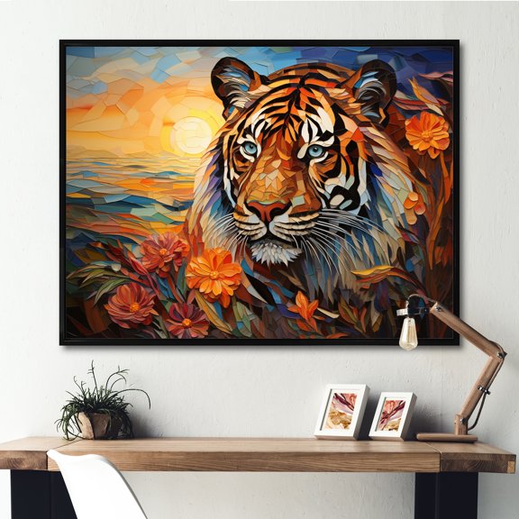 Designart "Capture The Ngorongoro Mosaic wall art II" Animals Floater Framed Wall Art Print