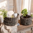 thumbnail image 2 of Natural Brown Straw Round Basket, 2 of 10