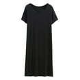 thumbnail image 2 of Joau Women's Solid Nightgown Cotton Comfy Short Sleeve Sleepwear Wide Strap Crewneck Sleepshirts Loose Soft Pajama Sleep Dress S-XL, 2 of 4