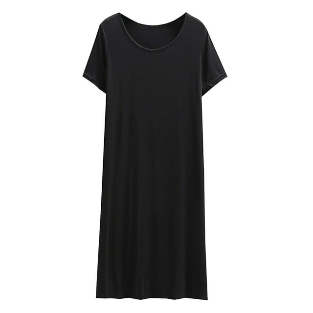 Yuyuzo Chemises de Nuit pour Femmes à Manches Courtes Robe de Sommeil Col Ras du Cou Chemises de Nuit Unies Vêtements de Nuit Vêtements de Détente