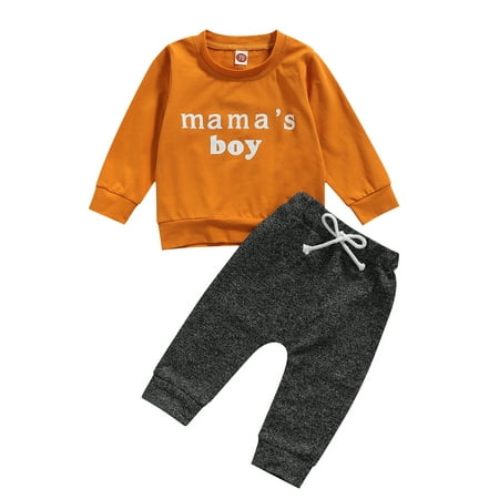 

Frobukio Kids Baby Boys Clothes Sets 2Pcs Letter Printed Long Sleeve Pullover Sweatshirt Tops Elastic Pants Ginger 6-12 Months