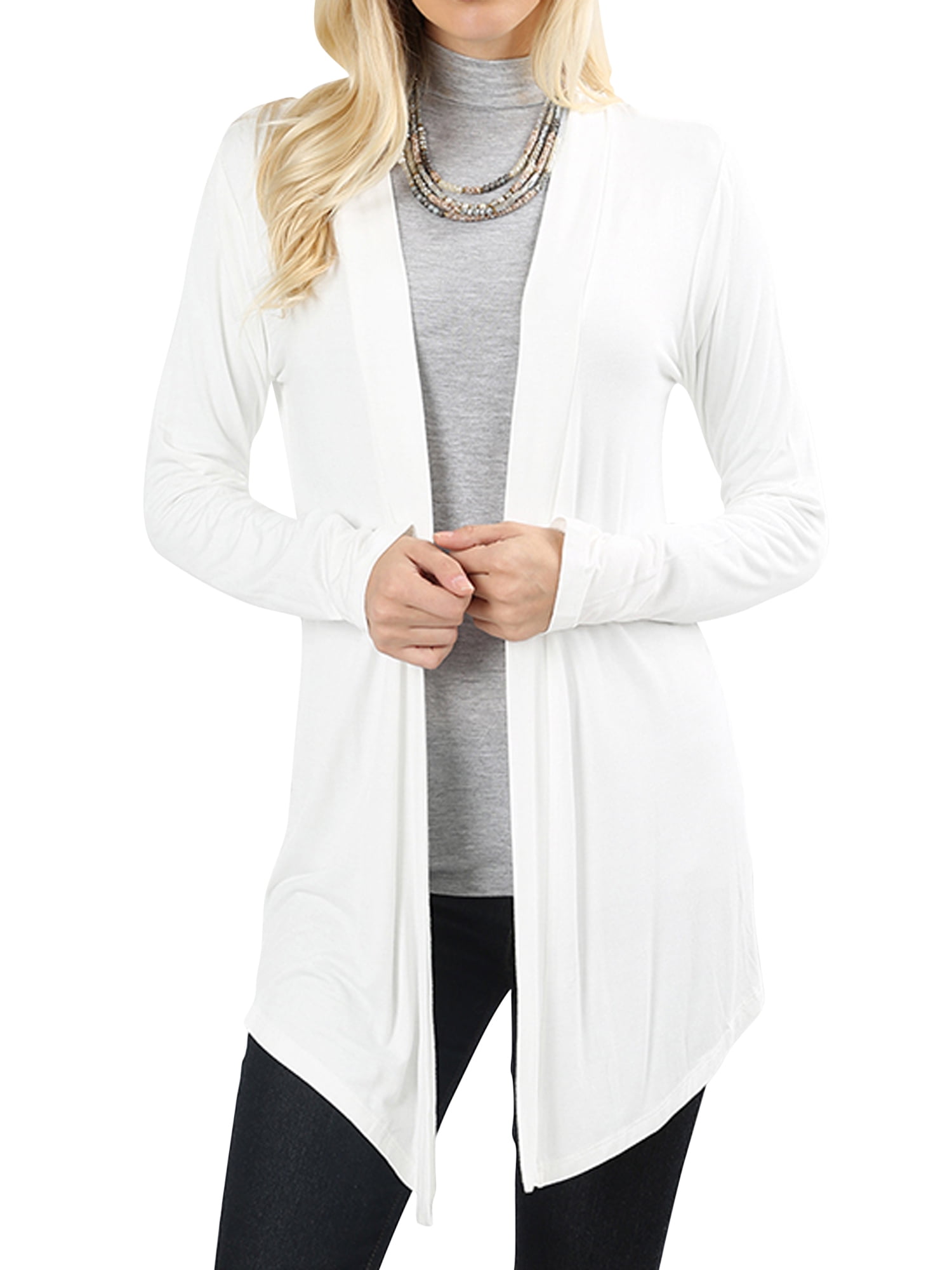 Women & Plus Draped Open Front Long Sleeve Flowy Light Cardigan