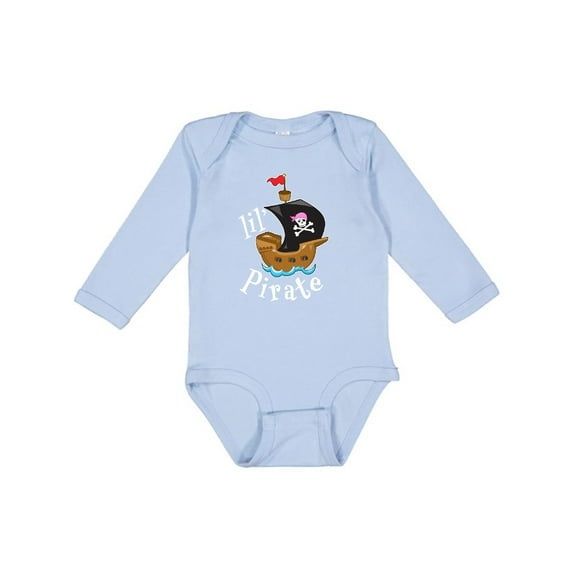 Inktastic Lil' Pirate Pirate Ship, Pink Bandana Boys or Girls Long Sleeve Baby Bodysuit