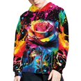 thumbnail image 5 of Xoenoiee Kids Hoodies Pullover Sweatshirt Splatter Watercolor Rose Flower Print Hooded Long Sleeve Sweater with Front Kangaroo Pocket Fall Winter Tops Activewear for Running Walking, L, 5 of 7