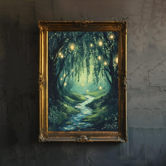 Fairy Willow Grove Art Print Cottagecore Decor Whimsical Woodland Wall Art Vintage Nature Poster for Cozy Homes and Forest Inspired Spaces - Poster Unframed