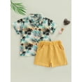 thumbnail image 2 of Toddler Kid Boys 2 Pcs Outfits Suits, Lapel Buttons Printed Short Sleeve Shirts with Solid Color Short Pants, 2 of 9