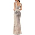 thumbnail image 2 of Women's V Neck Sequin Formal Evening Dress Tassel Bead Sleeve Mermaid Long Gown 1920S Party Maxi Military Dress, 2 of 6