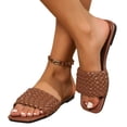 thumbnail image 3 of Summer Shoes for Women,Women's Flats,Office Shoes for Women,Flat Sandals for Women,Women's Braided Strap Sandals Square Open Toe Slide Sandals Slip on Dressy Summer Beach Flats,Brown,7.5, 3 of 5