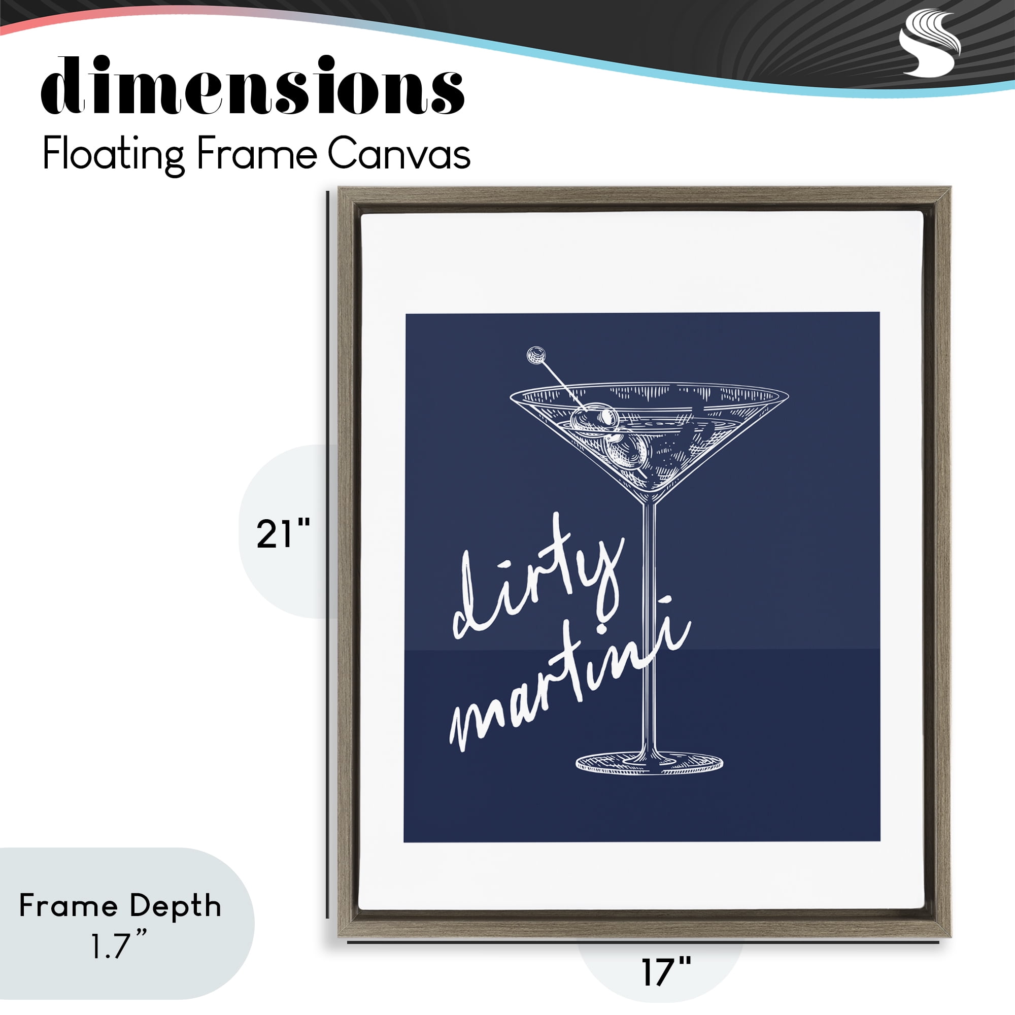 Stupell Industries Dirty Martini on Blue Brown Framed Floater Canvas Wall Art, design by Lettered and Lined
