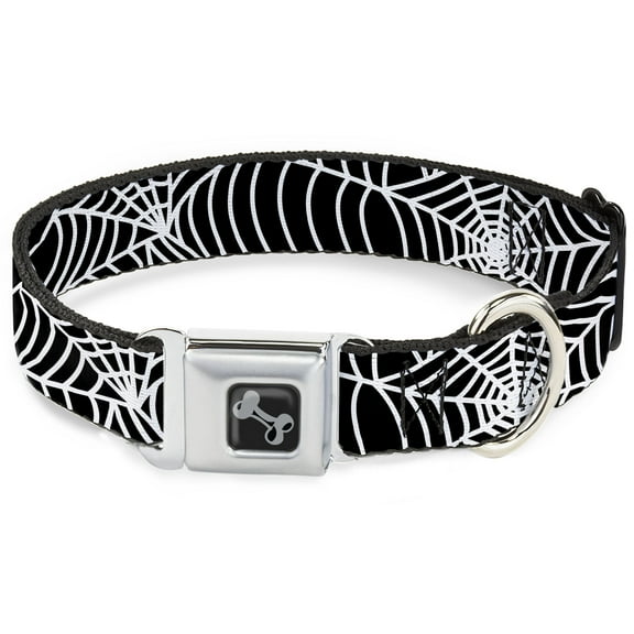 Buckle-Down Pet Collar, Dog Collar Metal Seatbelt Buckle, Spider Webs Black White, 9.5 to 13 Inches 1.0 Inch Wide