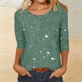 thumbnail image 4 of ClodeEU Women's Round Neck 3/4 Sleeve Sequin Blouse ,Casual Loose Fit Tee Top Green,Women's Plus L, 4 of 5