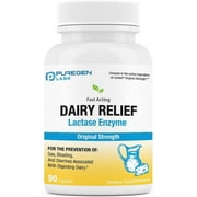 Puregen Labs Dairy Relief Lactase Enzyme 3000 FCC/Caplet, 90 Fast Acting Caplets