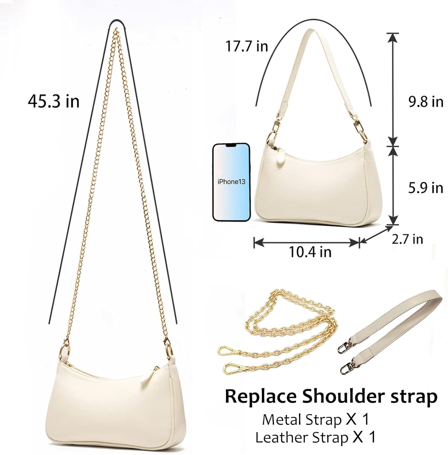 Clutch Tote Handbags with 2 Removable Straps and Zipper Closure Crossbody Bags Shoulder Purse Handbag for Women