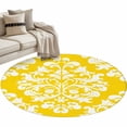 thumbnail image 6 of Baroque Yellow Round Rug 3ft Washable Circle Entryway Rugs Non Slip Vintage Damask Classic Floral Area Rug Indoor Floor Carpet for Bedroom Kitchen Living Room Home Office Dining Room Nursery, 6 of 8