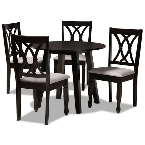 Bowery Hill Gray Fabric and Dark Brown Finished Wood 5-Piece Dining Set