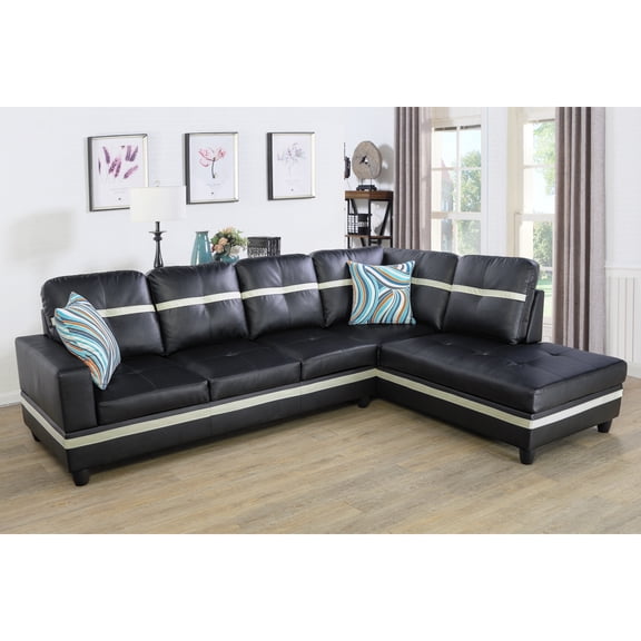 LIFESTYLE L Shape Sectional Sofa Sets with Waist Pillows for Living Room, Black and White