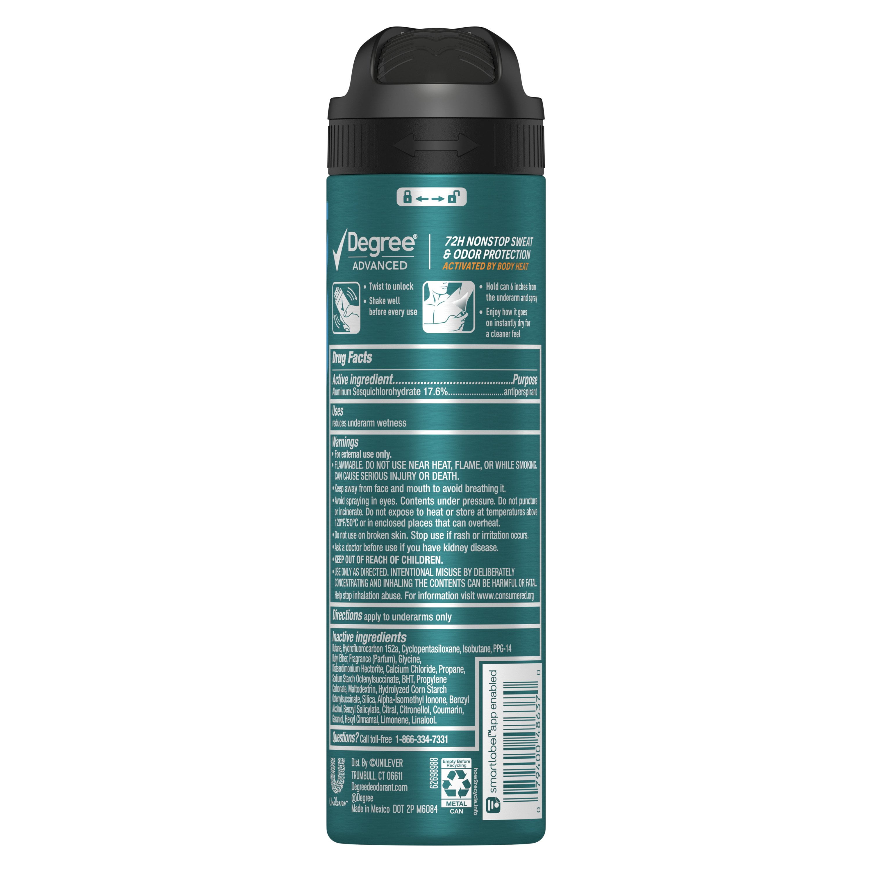 Pack of 4 Degree 72 Hr Advanced Antiperspirant Deodorant Dry Spray - Sage & Ocean Mist - 3.8 oz - Package may vary