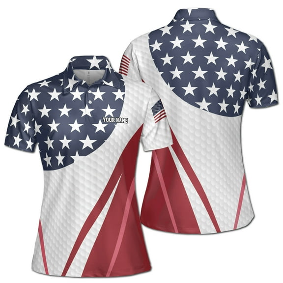 Custom Name Patriotic America Pattern American Golfer Women's Polo Shirt S-5XL