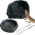 thumbnail image 1 of unbranded 2Ud Black Resin Reptile Water Bowls with Natural Rock Texture for Pet Feeders and Food Dishes, 1 of 7
