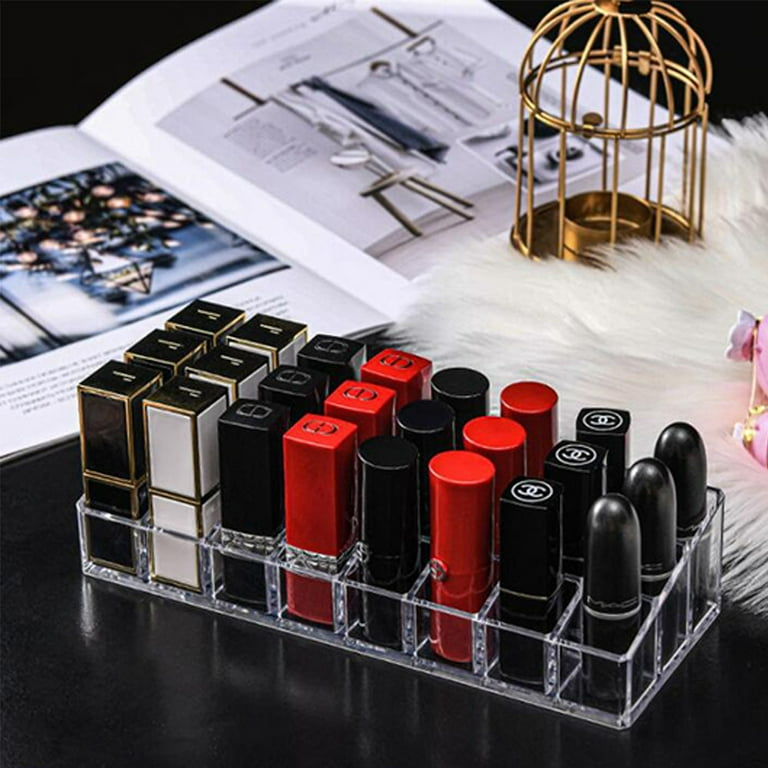 Clear 24 Slots Acrylic Eyeliner Lip Liner Pencil Holder Makeup Display  Stand Organizer Makeup Brushes Shelf Cosmetic Storage Box