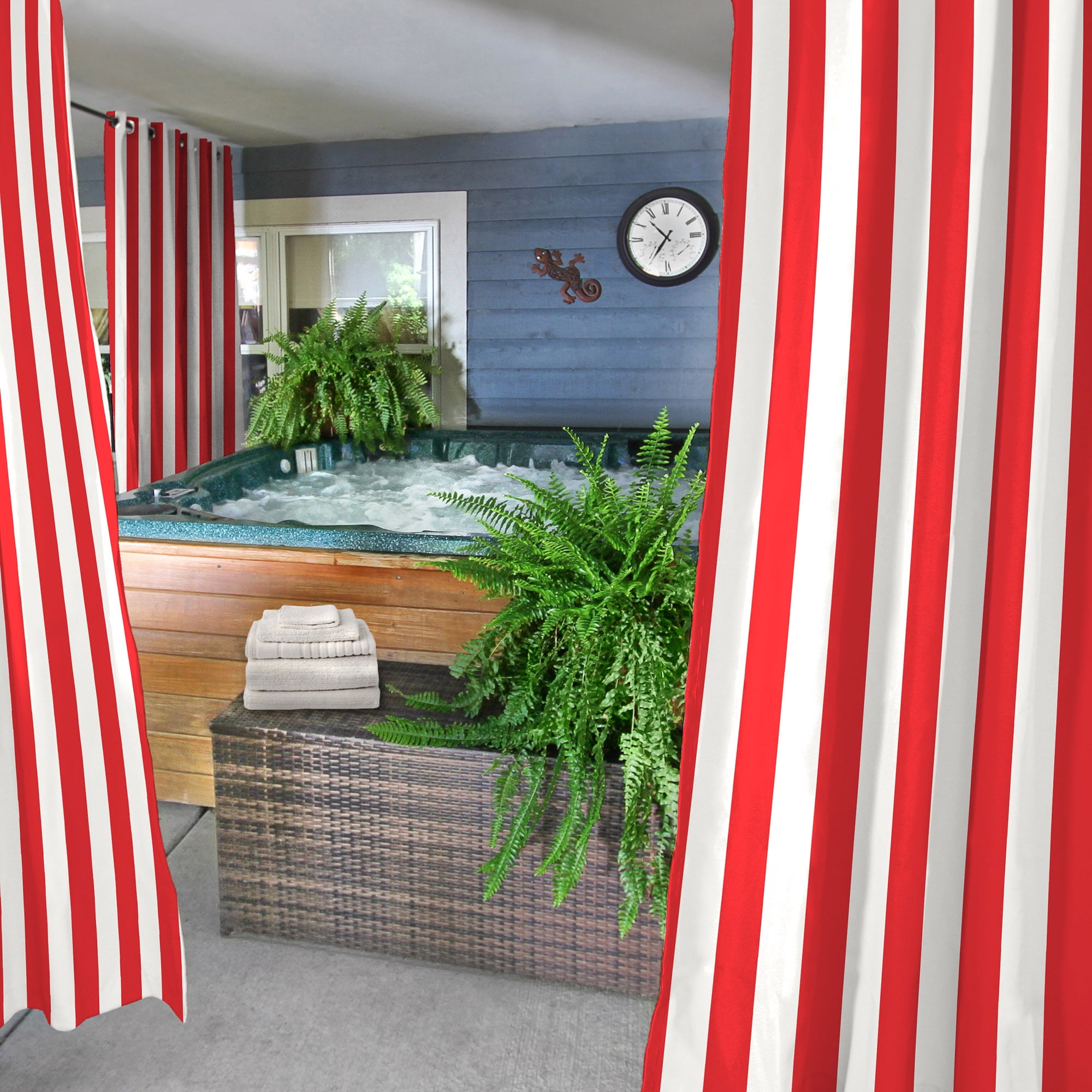 Jordan Manufacturing 54" x 84" Cherry Red Stripe Grommet Semi-sheer Outdoor Curtain Panel (2 Pack)