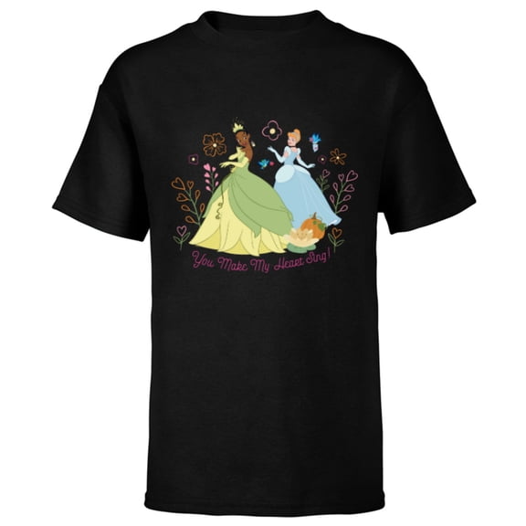 Disney Princess Valentine’s Day You Make My Heart Sing - Short Sleeve T-Shirt for Kids - Customized-Black