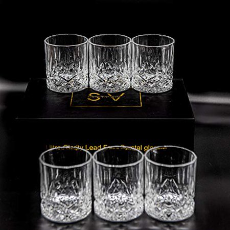Scotch Over Vodka -Whiskey Glasses-Premium 10oz Scotch Glasses Set of 6, Diamond