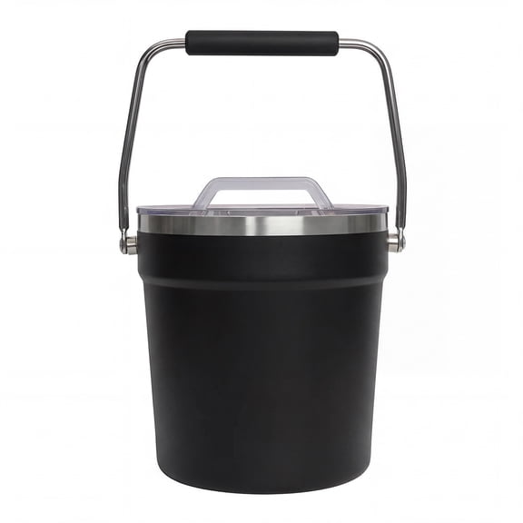 Stainless Steel Insulated Ice Bucket with Lid & Handle, Large Capacity Beverage Cooler for Beer, Wine & Ice, Double Wall Ice Bucket for Party, Patio, Outdoor Use, Black