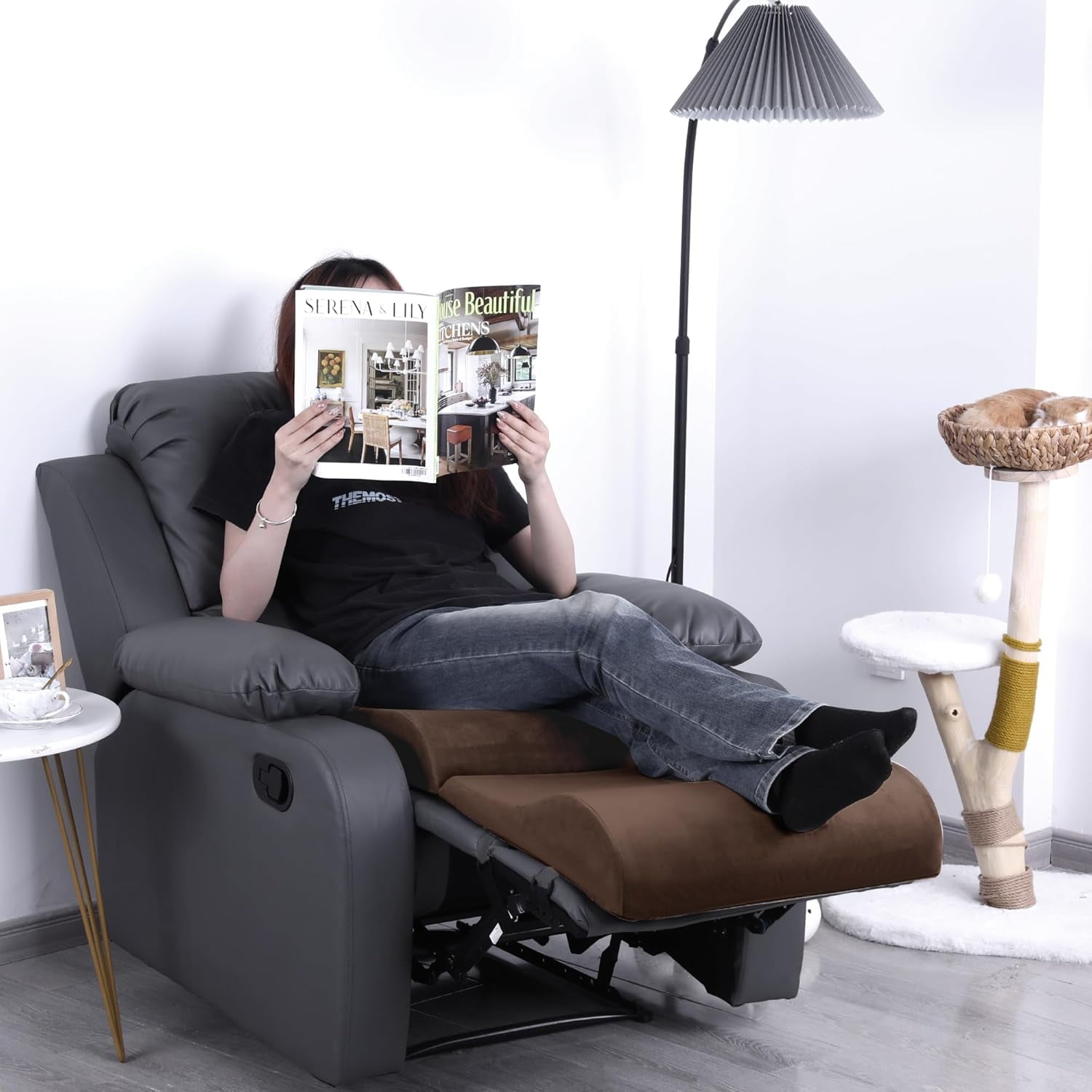 Foam Recliner Cushion with Leg Pillow for Elderly Large Square Seat Cushion Wave Shape Footrest for Armchairs Couch, Medium Thick & Supportive, Non-Slip Design, Coffee Color