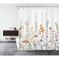 thumbnail image 2 of Colorful Floral Shower Curtain Decor,Spring Country Wildflower and Mushroom Green Leaf on White Shower Curtain for Bathroom 69X70 inch Polyester Fabric Bathroom Decoration Bath Curtains Hooks Included, 2 of 6