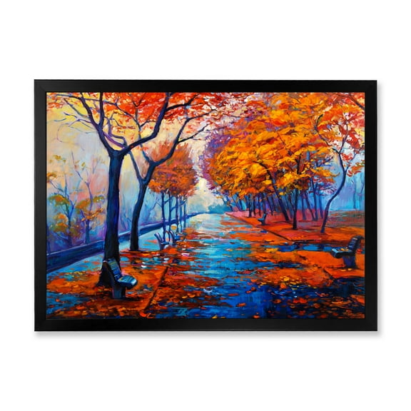 Designart 'Orange Autumn Landscape With Little Road III' Traditional Framed Art Print