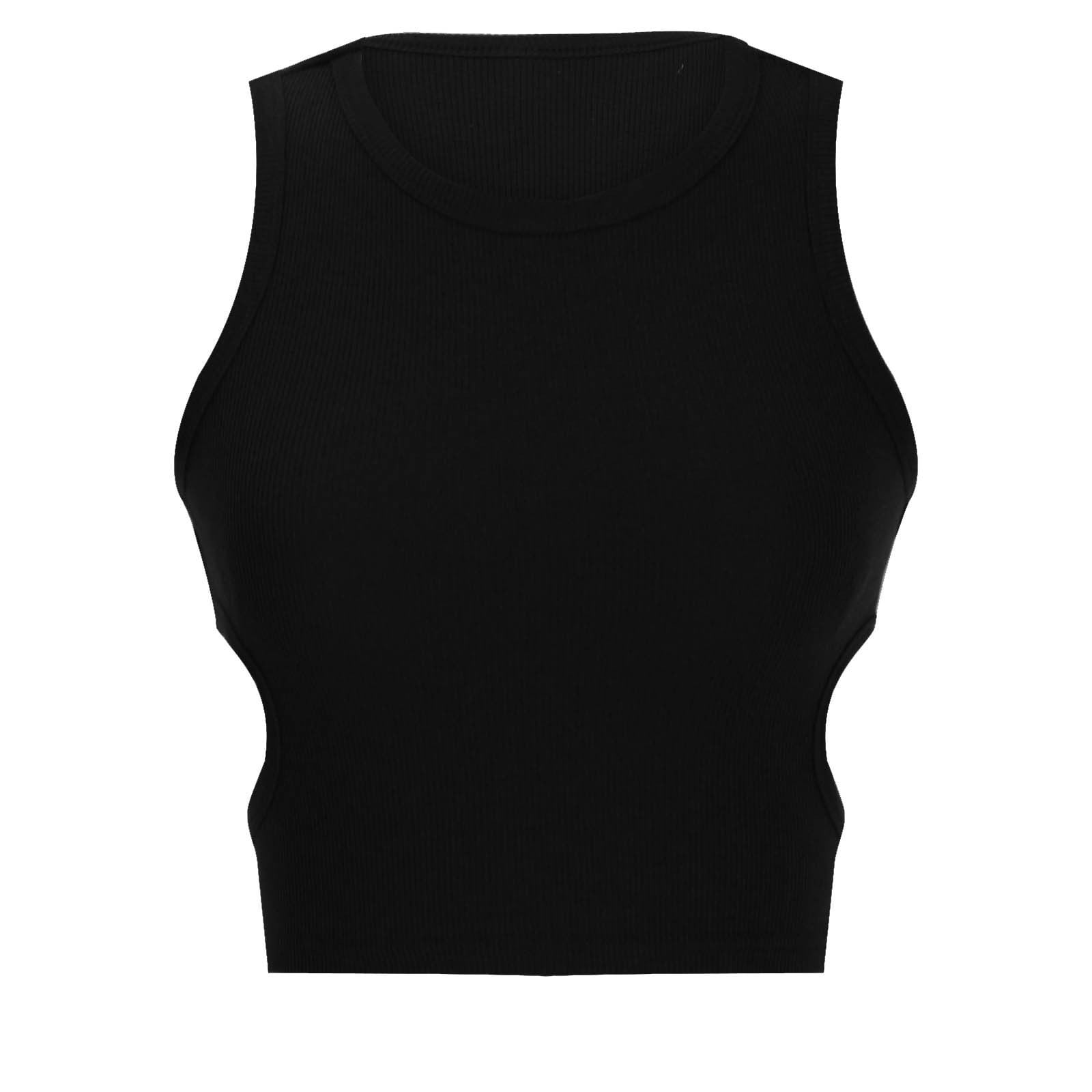 Women Casual Crop Tops Basic Sleeveless High Neck Rib-Knit Tank Top Hollow out Slim Fit Tanks