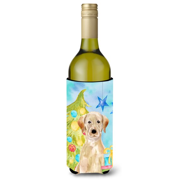 Carolines Treasures BB9401LITERK Yellow Labrador Christmas Wine Bottle Beverge Insulator Hugger Wine Bottle multicolor